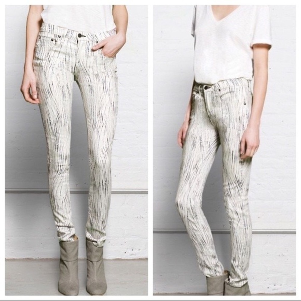 Rag & Bone Printed Skinny Jeans‎ Designer Denim Pants Black White Size 26